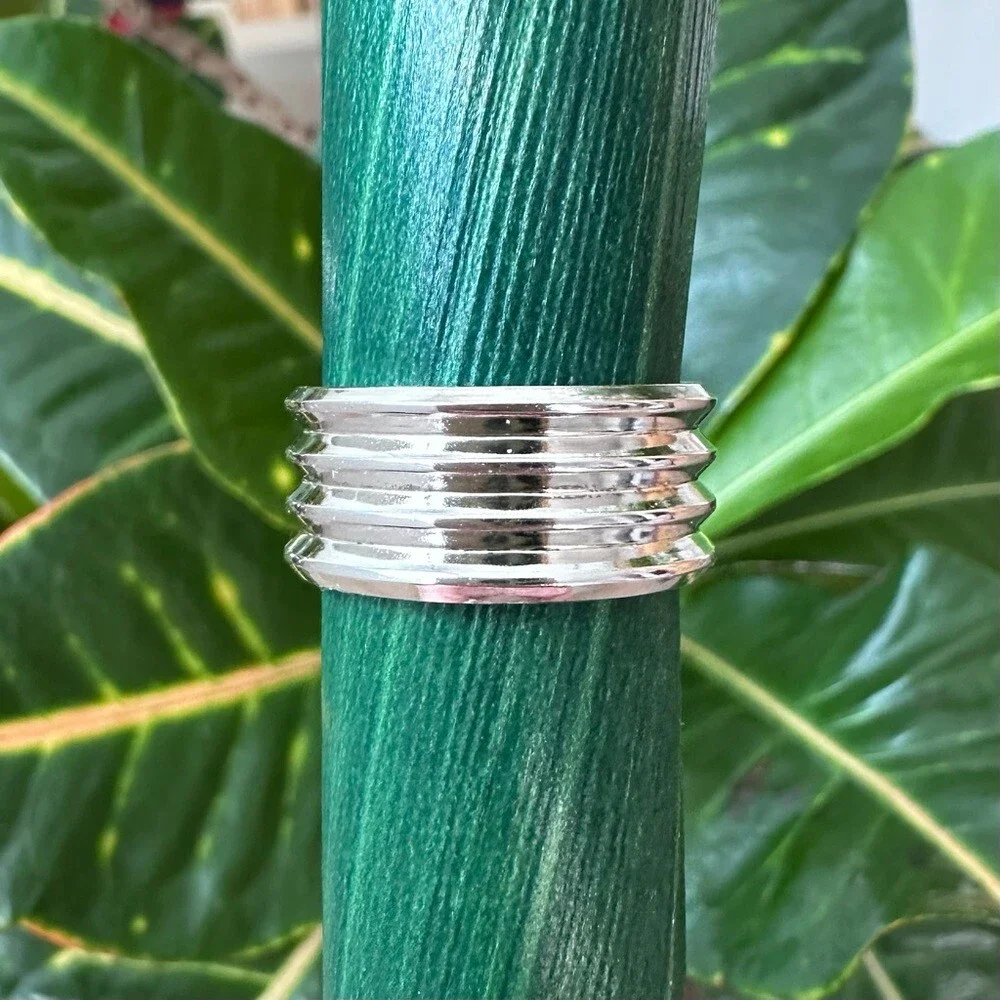 Men’s Sterling Silver Multi Band Open Cuff Ring Linear Pinstripe Cigar Band Ring
